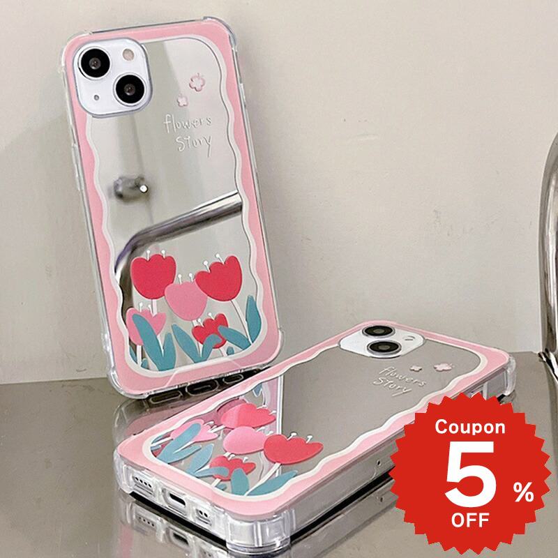 Rakuten - iphone13 ケース 韓国 かわいい iphone12 mini ケース iphone12 pro ケース iphone11 アイフォン iPhone ケース iphonese ケース TPU ミラー 鏡 チューリップ 花 フラワー お揃い レディース