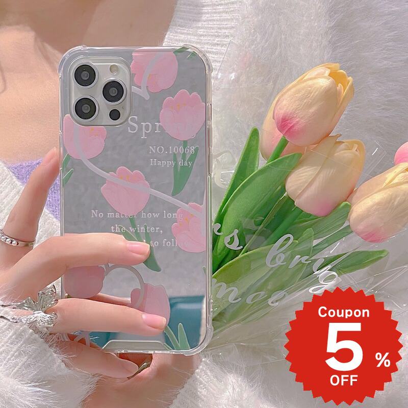乐天商城 - iphone13 ケース 韓国 かわいい iphone12 mini ケース iphone12 pro ケース iphone11 アイフォン iPhone ケース iphonese ケース TPU ミラー 鏡 花 フラワー チューリップ 映え かわいい