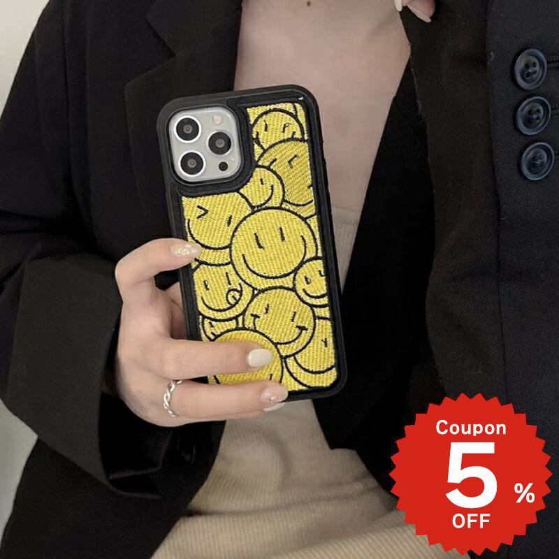 iphone13 ケース 韓国 かわいい iphone12 mini ケース iphone12 pro ケース iphone11 アイフォン iPhone ケース iphonese ケース TPU 刺繍 スマイル ニコちゃん 総柄 レディース