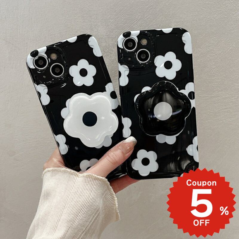乐天商城 - iphone13 ケース 韓国 かわいい iphone12 mini ケース iphone12 pro ケース iphone11 アイフォン iPhone ケース iphonese ケース TPU モノトーン フラワー 総柄 グリップ GRIP レディース ペア