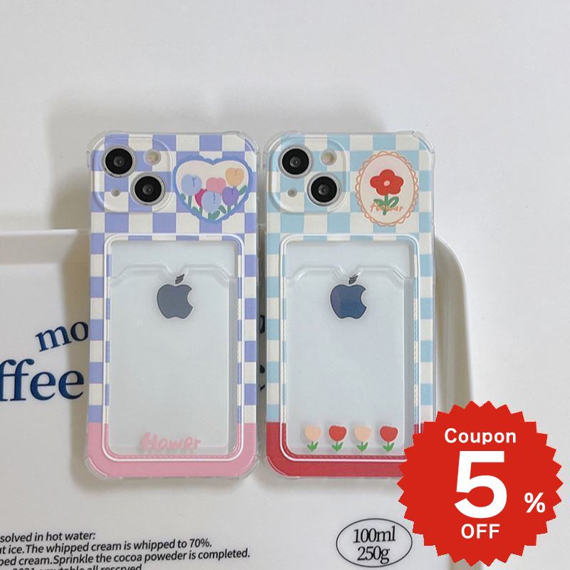 Rakuten - iphone14 ケース 韓国 かわいい 花 カード入れ付き iphone13 ケース iphone14pro iphone13 pro iphone12 mini ケース iphone11 アイフォン iPhone ケース iphonese ケース 韓国 かわいい おしゃれ フラワー チューリップ カード カード収納 クリア