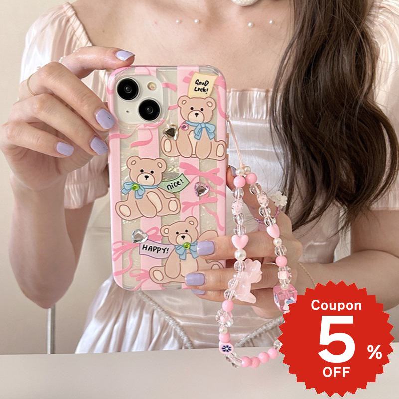 Rakuten - iphone14 ケース 韓国 かわいい iphone13 ケース iphone14pro iphone13 pro iphone12 mini ケース iphone11 アイフォン iPhone ケース iphonese ケース かわいい おしゃれ IMD くま ベアー リボン シール デコレーション ストラップ