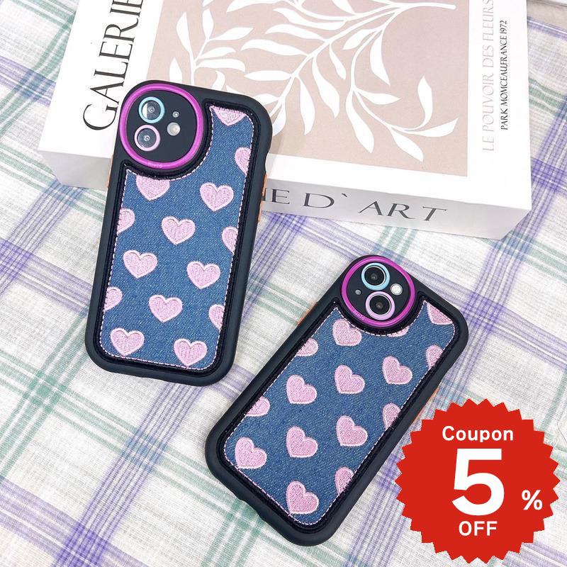 乐天商城 - iphone15 ケース かわいい 韓国 ハート シリコン iphone14 ケース iPhone13 ケース iPhonese ケース iPhone ケース iphone12 ケース おしゃれ 刺繍 デニム ガーリー レディース