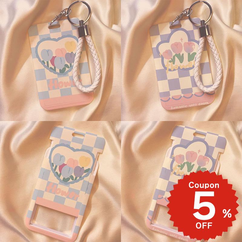 定期入れ カード入れ カードケース カード収納 IDケース 社員証 チューリップ キーリング フラワー チャーム 使いやすい かわいい おしゃれ ペア 学生 韓国