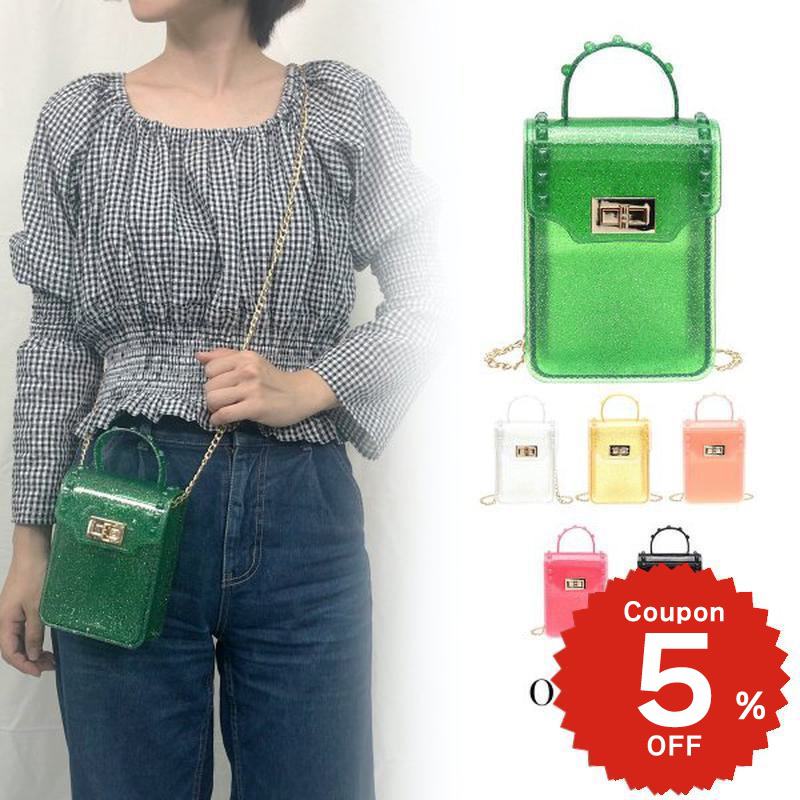 Rakuten - ハンドバッグ レディース 小さめ クリアミニ ボックスショルダーバッグ 箱型 シンプル 夏 ラメ グリッター bag 斜めがけ 軽量 軽い