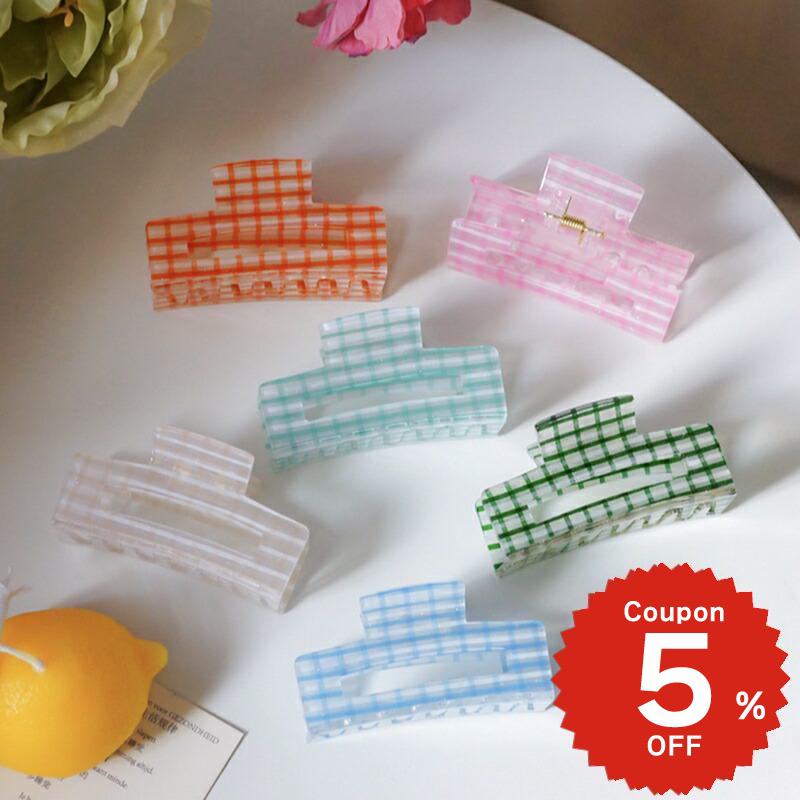 バンスクリップ ヘアアクセサリー 韓国 小さめ チェック グリッター スクエア ハーフ ヘアクリップ レ..