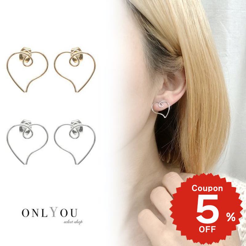 乐天商城 - ワイヤーハートピアス ピアス ゴールド シルバー かわいい アクセサリー レディース シンプル おしゃれ onlyou オンリーユー