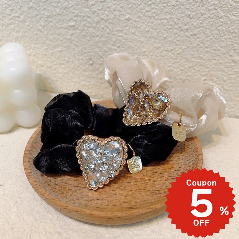 ヘアアクセサリー 韓国 ヘアゴム シュシュ ポニー ハート モチーフ キラキラ シンプル おしゃれ 簡単 髪留め まとめ髪 大人 レディース 女性 跡がつきにくいのサムネイル