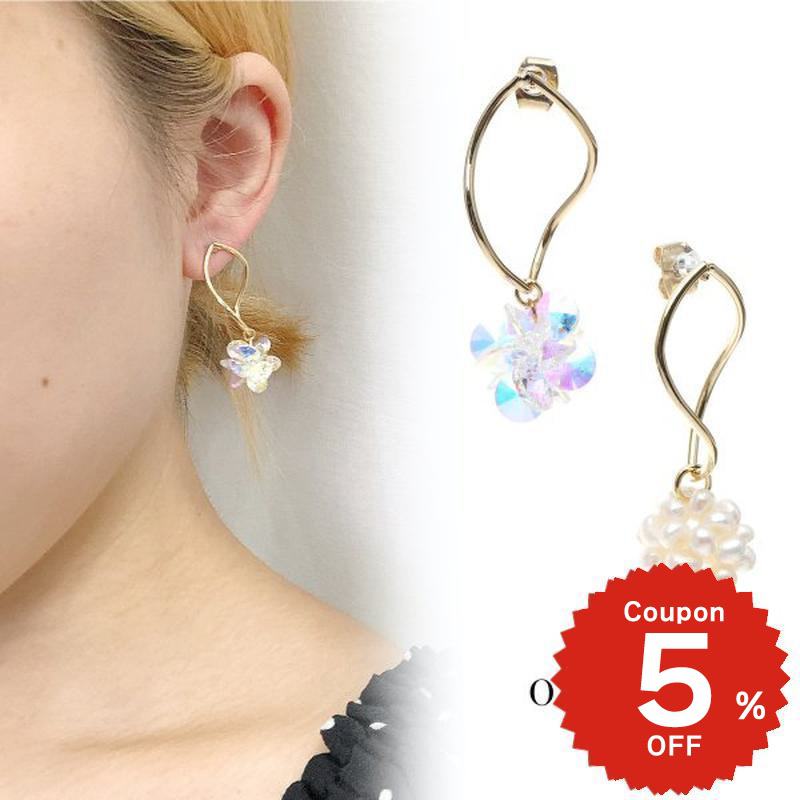 樂天商城 - フラワーゴールドウェイヴピアス パール フラワー ゴールド ピアス アクセサリー レディース シンプル かわいい 大きめ おしゃれ 揺れる 結婚式 キラキラ