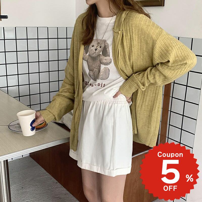 Rakuten - ファッション レディース 韓国 トップス 長袖シャツ ロゴT ラウンドネック 綿 コットン カジュアル シンプル かわいい ラビットデザイン うさぎ