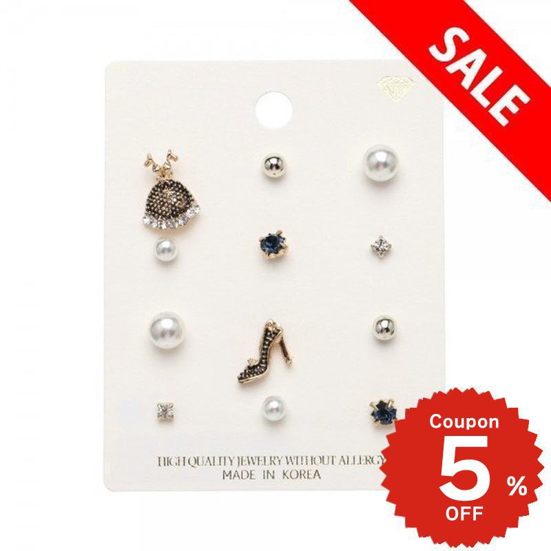 ドレスシューズモチーフピアス6SET ブラック レディース シンプル おしゃれ onlyou オンリーユー