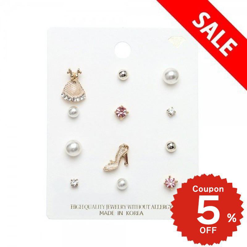 ドレスシューズモチーフピアス6SET ホワイト レディース シンプル おしゃれ onlyou オンリーユー