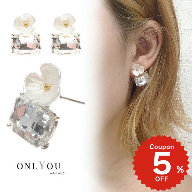 乐天商城 - フラワークリスタルビジューピアス アクセサリー レディース シンプル おしゃれ onlyou オンリーユー