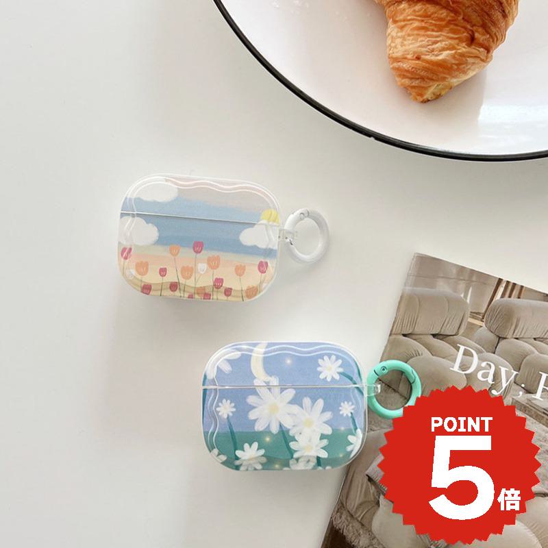 airpods ケース 韓国 airpods proケース おしゃれ 第2世代 ケース カバー airpods 2 3 第3世代 第1世代 第2世代対応 油絵 油画 くすみ フラワー デザイン リング レディース 大人 女子 ペア