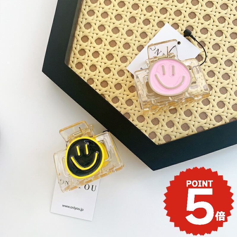 バンスクリップ ヘアアクセサリー 韓国 小さめ スクエア ニコ スマイル クリア 透明 ハーフアップ ヘアクリップ ヘアピン レディース 女性 髪留め 簡単 おしゃれ