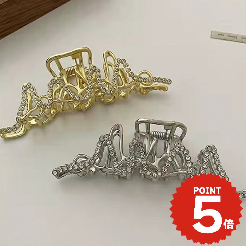 バンスクリップ ヘアアクセサリー 韓国 大きめ ゴールド シルバー ビジュー ハーフ ヘアクリップ ヘア..