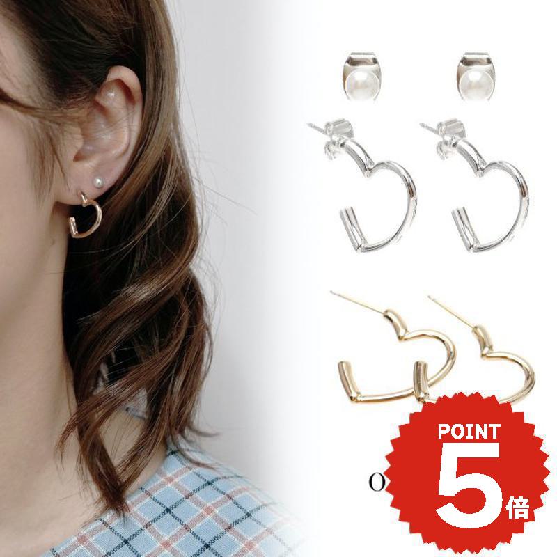 ハートモチーフハーフリングピアス ゴールド ハート キラキラ ピアス アクセサリー レディース シンプル かわいい 華奢 揺れる 結婚式 大人 おしゃれ(4.0)