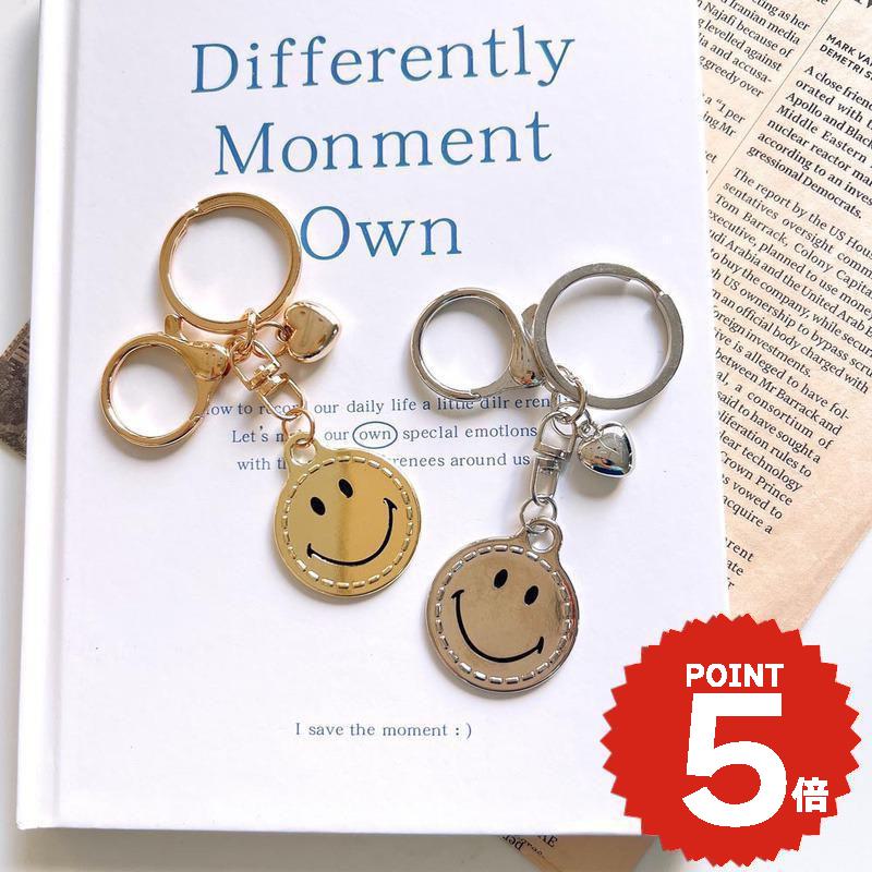 キーホルダー おしゃれ レディース 韓国 チャーム キーリング キーホルダー バッグチャーム 飾り メタリック スマイル ニコちゃん かわいい おしゃれ レディース メンズ ペア