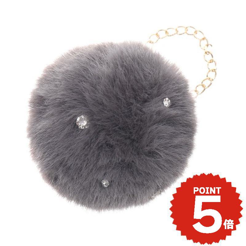 バッグチャーム ポンポン ファー ビジュー チャーム グレー バッグチャーム charm アクセサリー onlyou オンリーユー