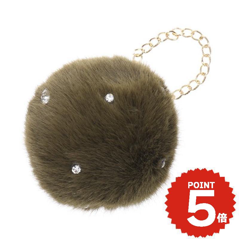 バッグチャーム ポンポン ファー ビジュー チャーム カーキ バッグチャーム charm アクセサリー onlyou オンリーユー
