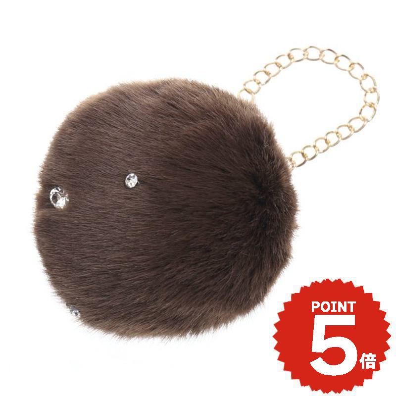 バッグチャーム ポンポン ファー ビジュー チャーム ブラウン バッグチャーム charm アクセサリー onlyou オンリーユー