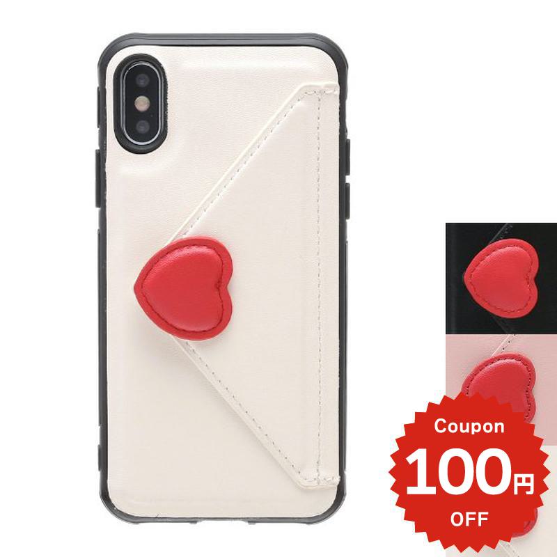 乐天商城 - iphoneX ケース カード収納 韓国 iphone10 iphonexs iphone10s かわいい 大人かわいい おしゃれ ハート レター レザー 手紙 カード入れ