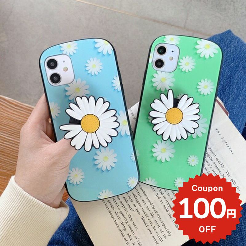 乐天商城 - iphone11 ケース 韓国 iphone11proケース iPhone ケース pro max iphonese ケース iphonexr ケース iphonexs ケース かわいい 大人かわいい おしゃれ TPU デイジー柄グリップ付き スマホグリップ