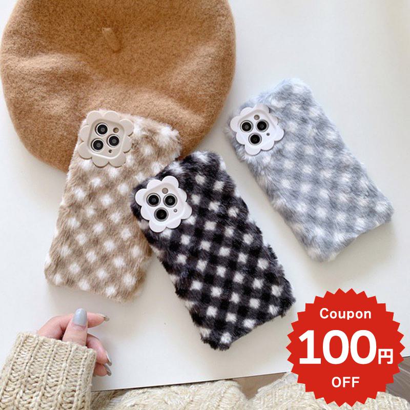 Rakuten - iphone11 ケース 韓国 iphone11proケース iPhone ケース pro max iphonese ケース iphonexr ケース iphonexs ケース かわいい 大人かわいい おしゃれ カバー TPU ボックスチェック柄モコモコ ファー