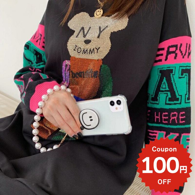Rakuten - iphone12 ケース 大人かわいい mini pro max iphone11 アイフォン iPhone ケース iphonexrケース iphone se 韓国 大人 女子 スマイル グリップ クリア 透明 パール シンプル 可愛い お洒落