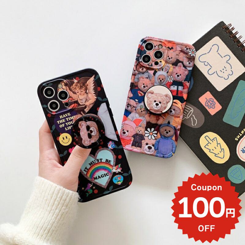 iphone12 ケース 大人かわいい mini pro max iphone11 アイフォン iPhone ケース iphonexrケース iphone se 韓国 大人 女子 テディベア くま メンズ レディース グリップ