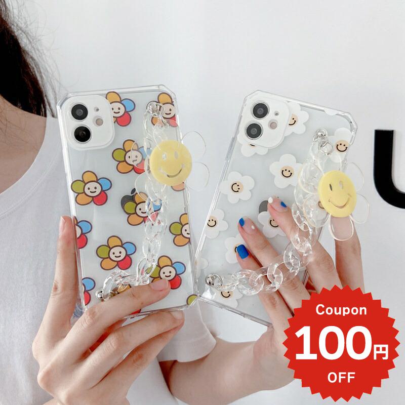 樂天商城 - iphone12 ケース 大人かわいい mini pro max iphone11 アイフォン iPhone ケース iphonexrケース iphone se 韓国 大人 女子 TPU フラワー スマイル チェーン