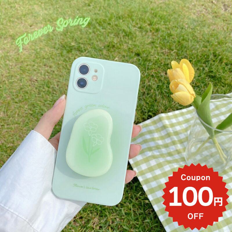 Rakuten - iphone12 ケース mini pro max iphone11 アイフォン iPhone ケース iphonexrケース iphone se 韓国 グリーン フラワー グリップ スタンド