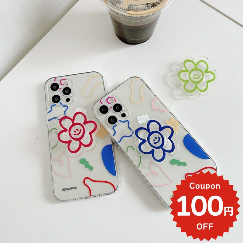 iphone12 ケース 大人かわいい mini pro max iphone11 アイフォン iPhone ケース iphonexrケース iphone se 韓国 大人 女子 TPU 花柄 スマイル フラワー グリップ クリア レディース