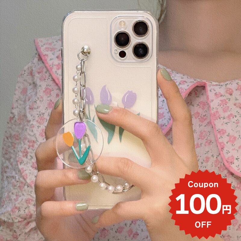 樂天商城 - iphone12 ケース mini pro max iphone11 アイフォン iPhone ケース iphonexrケース iphone se 韓国 チューリップ 花 フラワー クリア 透明 チェーン チャーム