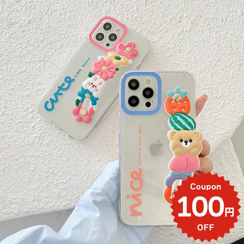 樂天商城 - iphone12 ケース 大人かわいい mini pro max iphone11 アイフォン iPhone ケース iphonexrケース iphone se 韓国 大人 女子 TPU くま うさぎ バンド グリップ クリア