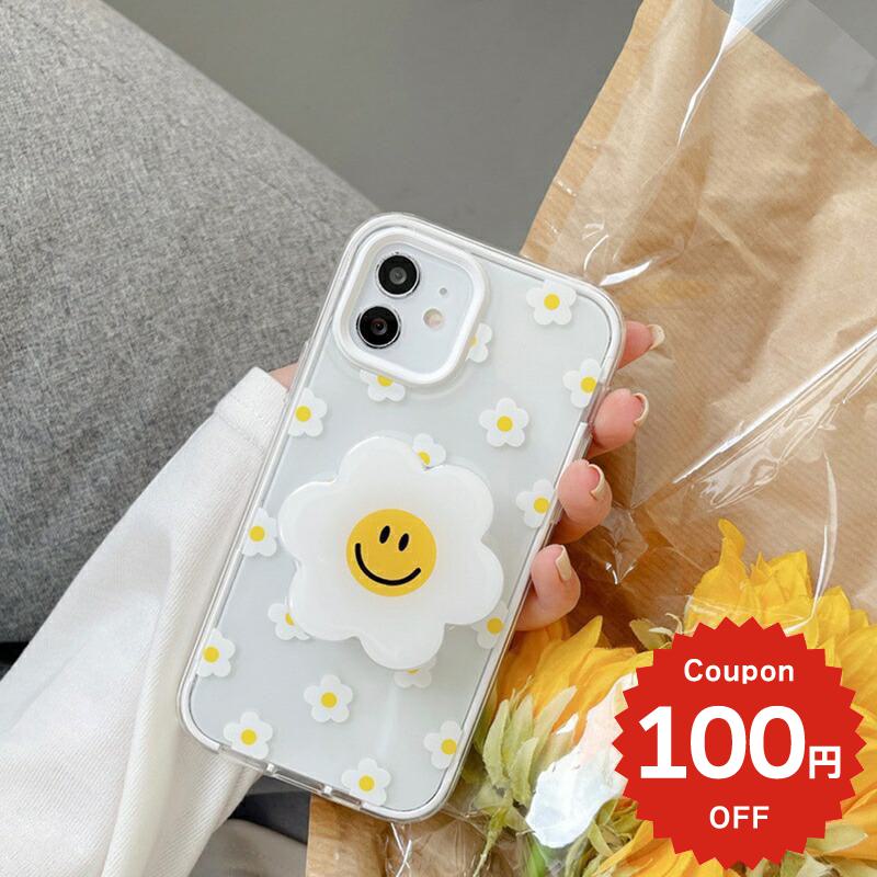 乐天商城 - iphone12 ケース 大人かわいい mini pro max iphone11 アイフォン iPhone ケース iphonexrケース iphone se 韓国 大人 女子 TPU グリップ クリア 透明 スマイル フラワー 花 総柄 レディース