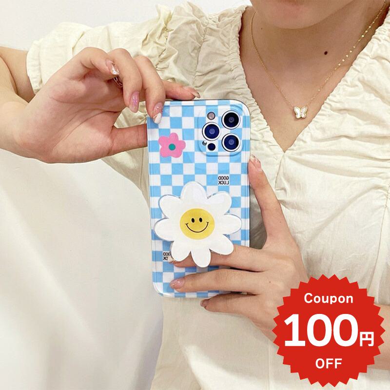 樂天商城 - iphone12 ケース 大人かわいい mini pro max iphone11 アイフォン iPhone ケース iphonexrケース iphone se 韓国 大人 女子 TPU グリップ GRIP スマイル フラワー チェック レディース