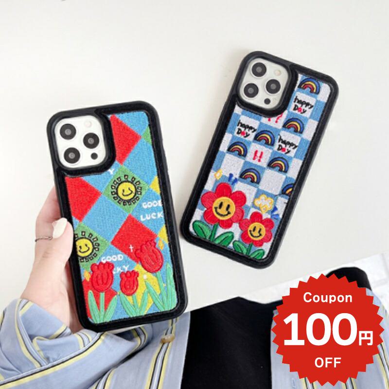 乐天商城 - iphone11 ケース 韓国 かわいい iphone12 mini ケース iphone12 pro ケース iphone11 アイフォン iPhone ケース iphone11 pro ケース アイフォン TPU 刺繍 花 フラワー スマイル 総柄 レディース