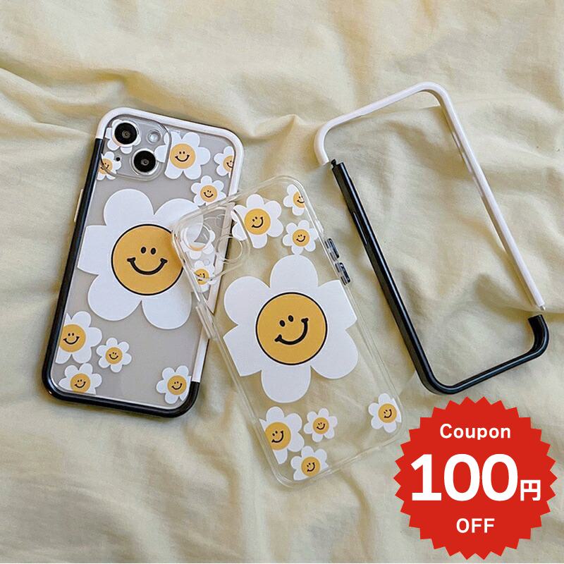 乐天商城 - iphone13 ケース 韓国 かわいい iphone12 mini ケース iphone12 pro ケース iphone11 アイフォン iPhone ケース iphonese ケース TPU 花 スマイル フラワー 総柄 透明 シンプル レディース