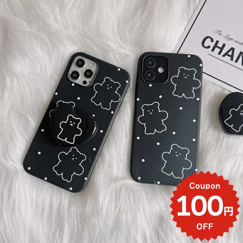 乐天商城 - iphone13 ケース 韓国 かわいい iphone12 mini ケース iphone12 pro ケース iphone11 アイフォン iPhone ケース iphonese ケース グリップ GRIPTPU くま ベアー 総柄 レディース 女性