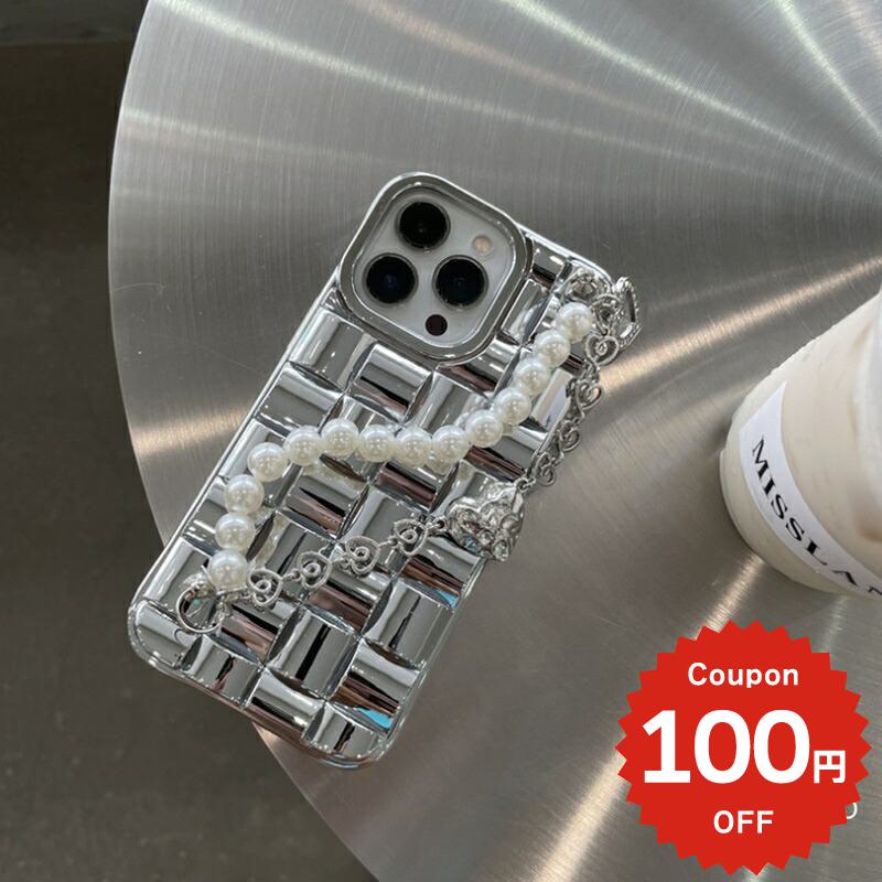 Rakuten - iphone13 ケース 韓国 かわいい iphone12 mini ケース iphone12 pro ケース iphone11 アイフォン iPhone ケース iphonese ケース TPU チェーン パール ハート メタリック シルバー