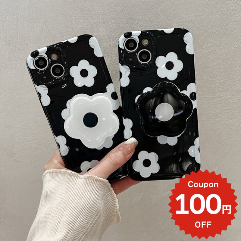 Rakuten - iphone13 ケース 韓国 かわいい iphone12 mini ケース iphone12 pro ケース iphone11 アイフォン iPhone ケース iphonese ケース TPU モノトーン フラワー 総柄 グリップ GRIP レディース ペア