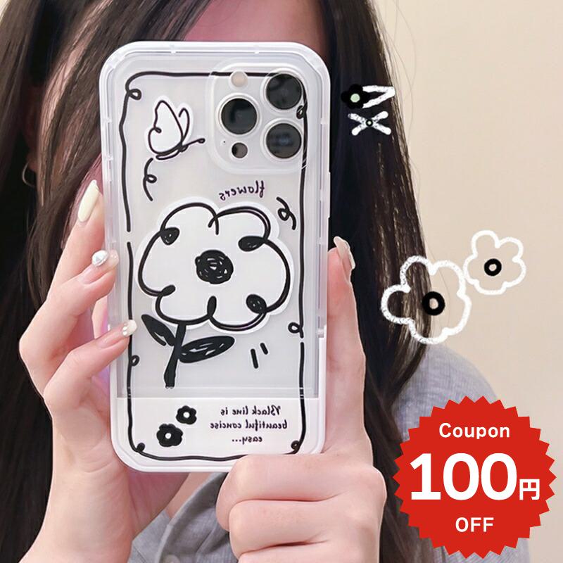 樂天商城 - iphone14 ケース 韓国 かわいい 花 iphone13 ケース iphone14pro iphone13 pro iphone12 mini ケース iphone11 アイフォン iPhone ケース iphonese ケース 韓国 かわいい おしゃれ TPU スタンド フラワー モノトーン ペア