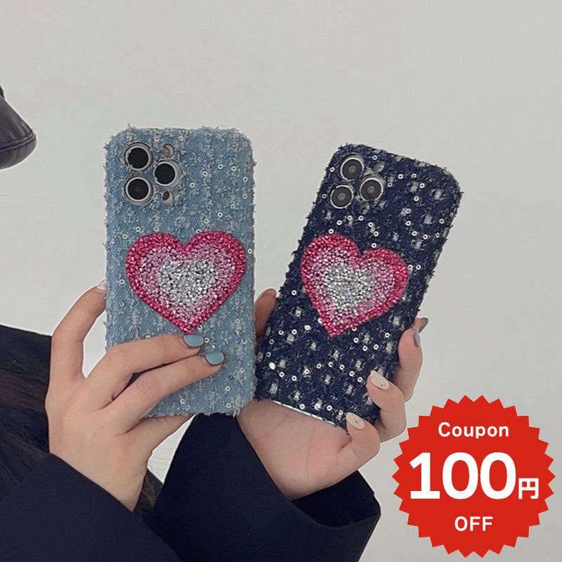 乐天商城 - iphone14 ケース 韓国 かわいい iphone13 ケース iphone14pro iphone13 pro iphone12 mini ケース iphone11 アイフォン iPhone ケース iphonese ケース かわいい おしゃれ TPU デニム ハート スパンコール キラキラ レディース 女子
