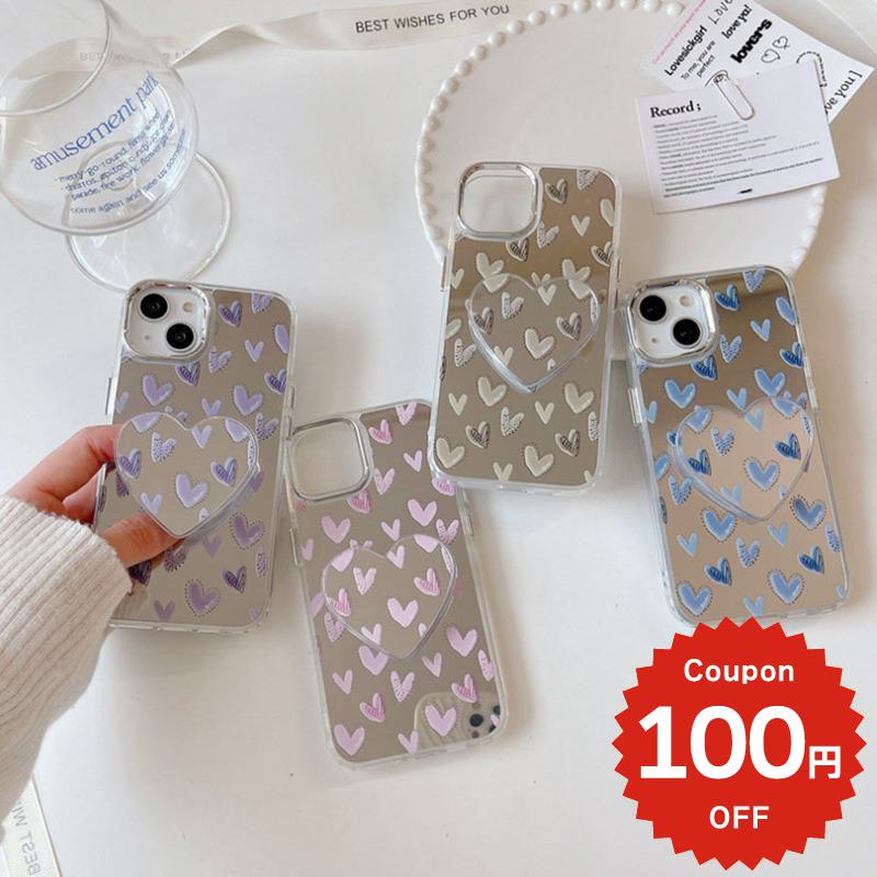 樂天商城 - iphone14 ケース 韓国 かわいい iphone13 ケース iphone14pro iphone13 pro iphone12 mini ケース iphone11 アイフォン iPhone ケース iphonese ケース かわいい おしゃれ アクリル ハート 総柄 GRIP グリップ ミラー 鏡 おしゃれ かわいい