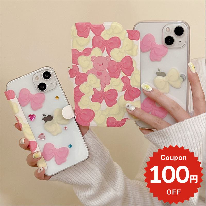 乐天商城 - iphone14 ケース 手帳型 かわいい iphone13 ケース 手帳 iphone14 pro max iphonese ケース iphone12 mini ケース iphone11 アイフォンseケース スマホケース かわいい 韓国 画面保護 リボン りぼん くま ベアー 透明