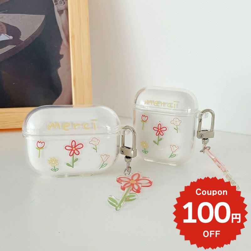 airpods ケース 韓国 airpods proケース おしゃれ 第2世代 ケース カバー airpods 2 3 第3世代 第1世代 第2世代対応 フラワー 花 クリア チャーム