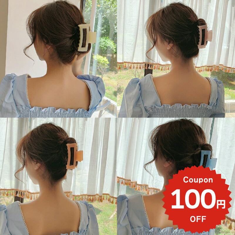 バンスクリップ ヘアアクセサリー 韓国 大きめ くり抜きスクエアアクリルツヤバンスクリップ くすみ 無..