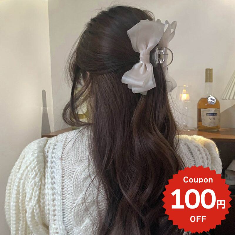 乐天商城 - バンスクリップ ヘアアクセサリー 韓国 大きめ ハーフ りぼん リボン シフォン ヘアクリップ ヘアピン レディース 女性 髪留め まとめ髪 簡単 挟む おしゃれ