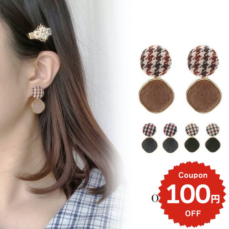 乐天商城 - チェックハラコ調ピアス ピアス 秋冬 かわいい 揺れる ゴールド チェック ハラコ レディース シンプル おしゃれ onlyou オンリーユー